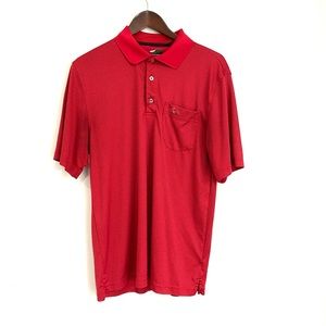 GREG NORMAN Mens Medium Red Black Stripe Short Sleeve Play Dry Golf Polo C10